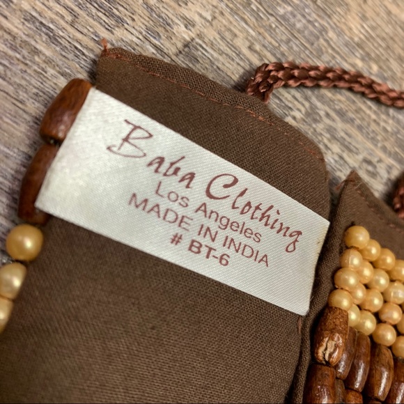 BABA CLOTHING WOOD and FAUX PEARL BOHO BEADED BELT - Picture 4 of 12